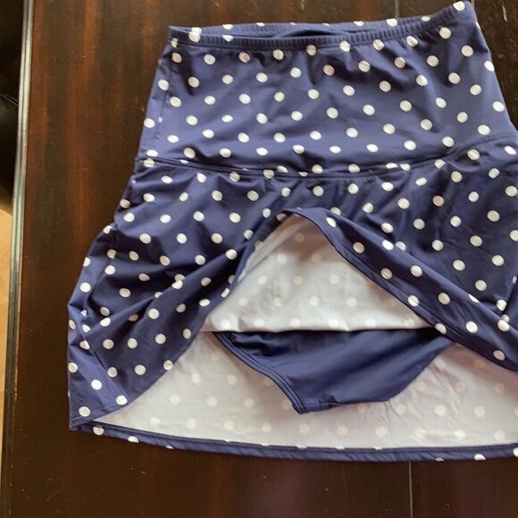 Land’s End Polka Dot High Waist Tummy Control swimsuit skirt panty blue 10 - Picture 5 of 8